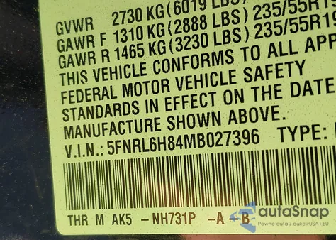 2021 Honda Odyssey Touring z USA, uszkodzony, nr VIN 5FNRL6H84MB027396